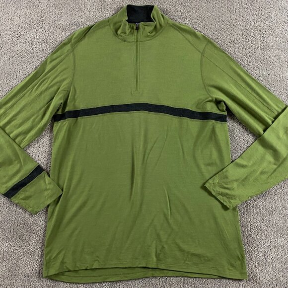 Ibex 1/4 Zip Pullover Sweater Top Men's XL Merino Wool Green Base Layer - Picture 2 of 11